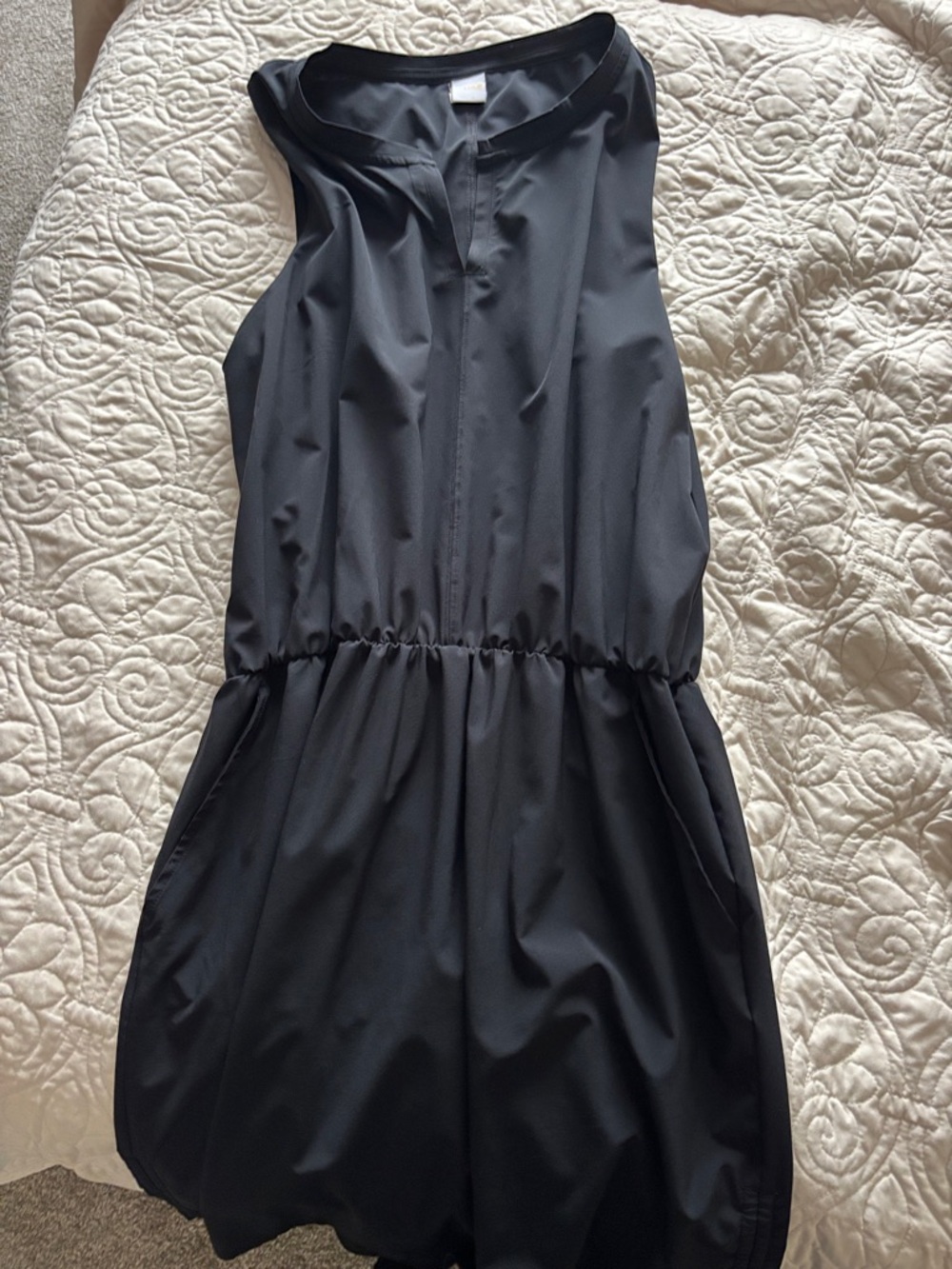 Lole Black Sleeveless Mini Dress with Gathered Waist
